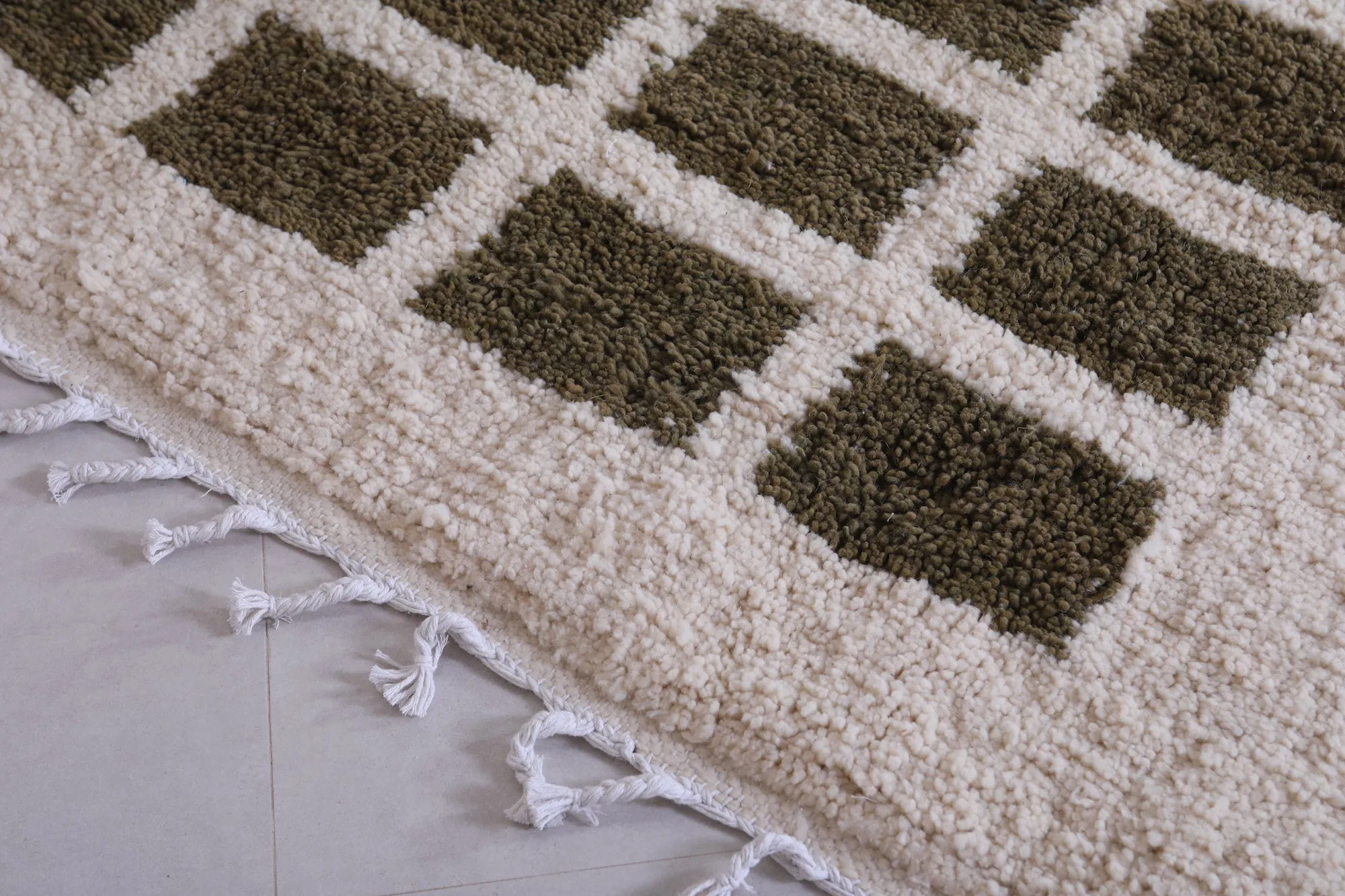 Contemporary rug - Green and Beige Checkered rug - Azilal rug