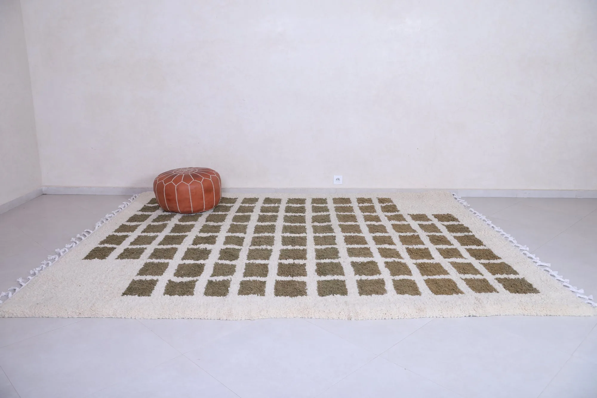 Contemporary rug - Green and Beige Checkered rug - Azilal rug