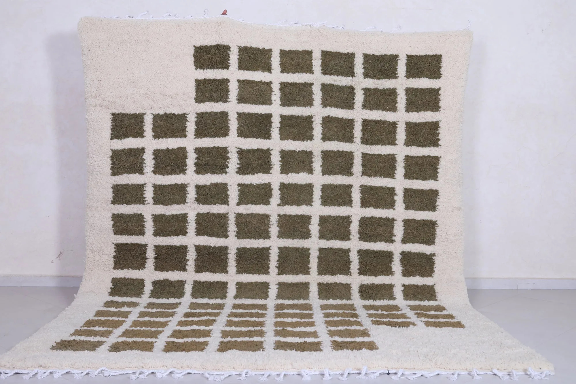 Contemporary rug - Green and Beige Checkered rug - Azilal rug