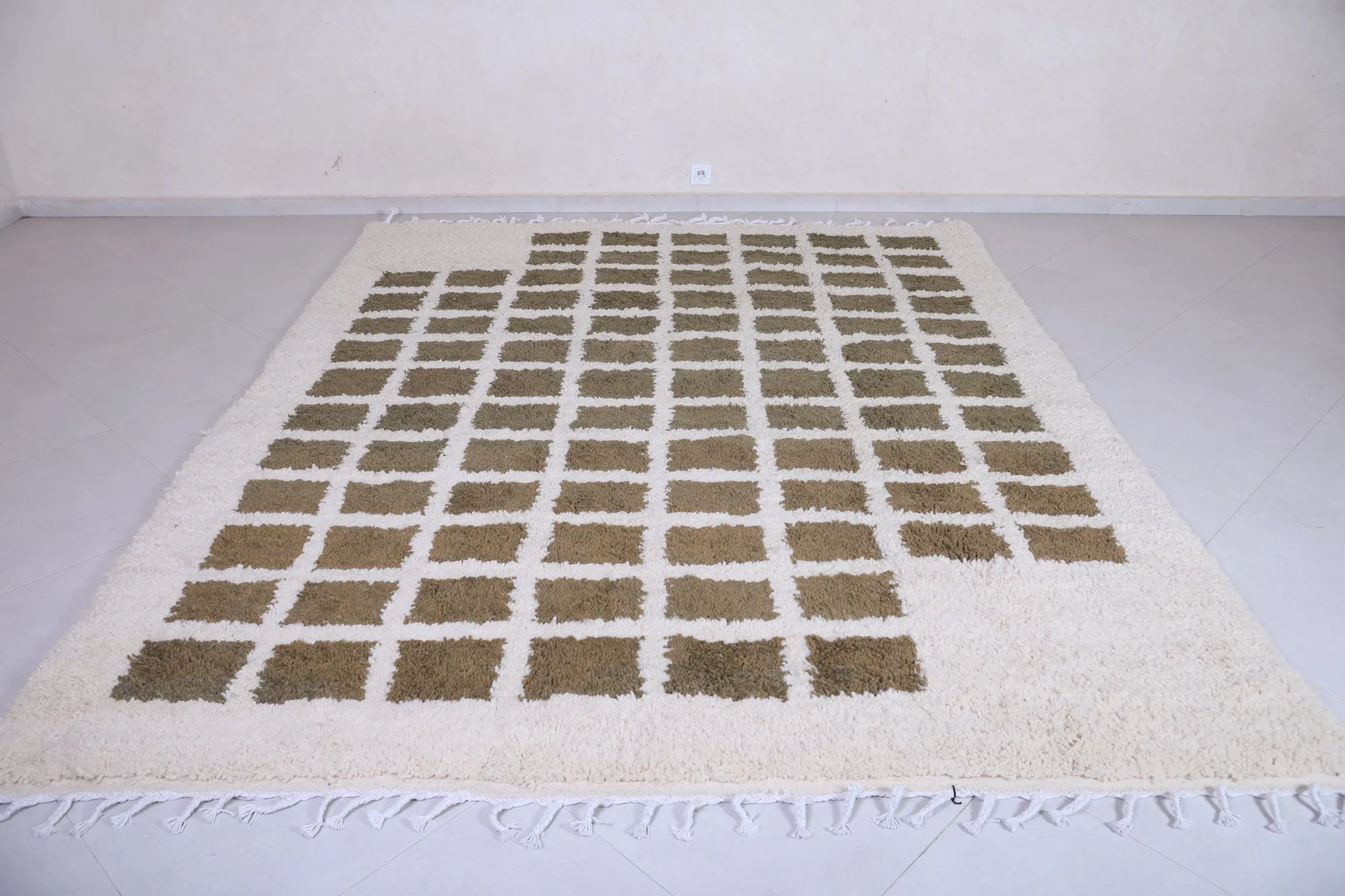 Contemporary rug - Green and Beige Checkered rug - Azilal rug