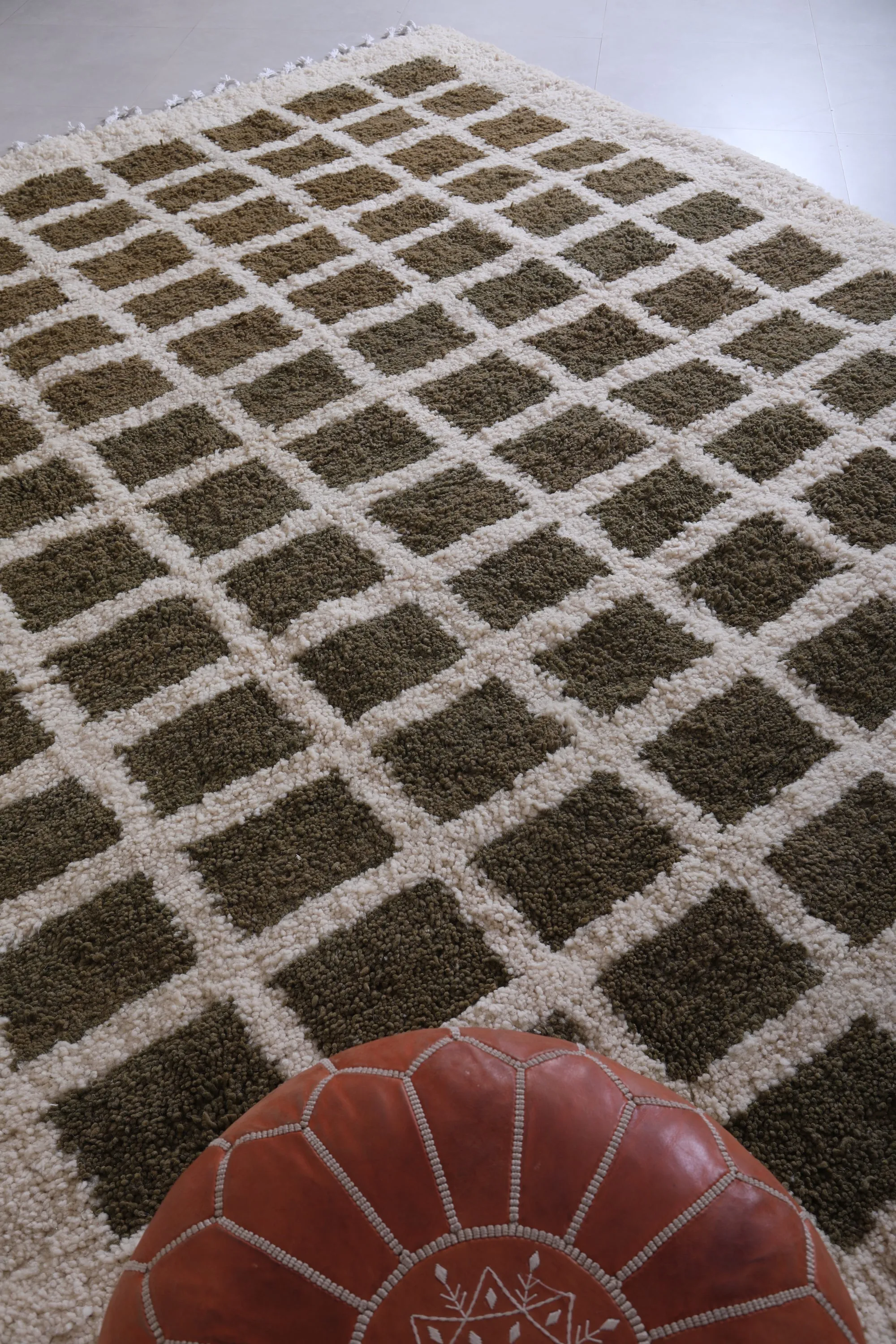 Contemporary rug - Green and Beige Checkered rug - Azilal rug