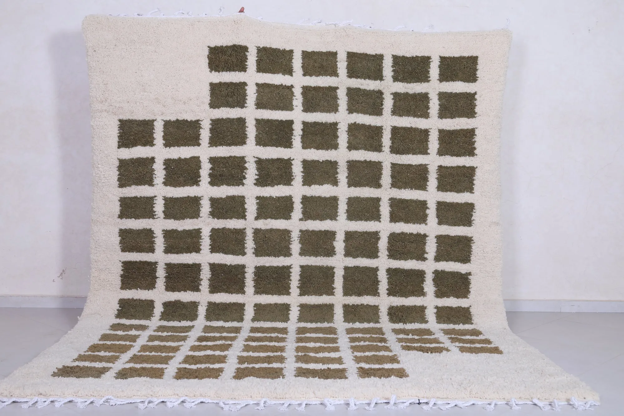 Contemporary rug - Green and Beige Checkered rug - Azilal rug