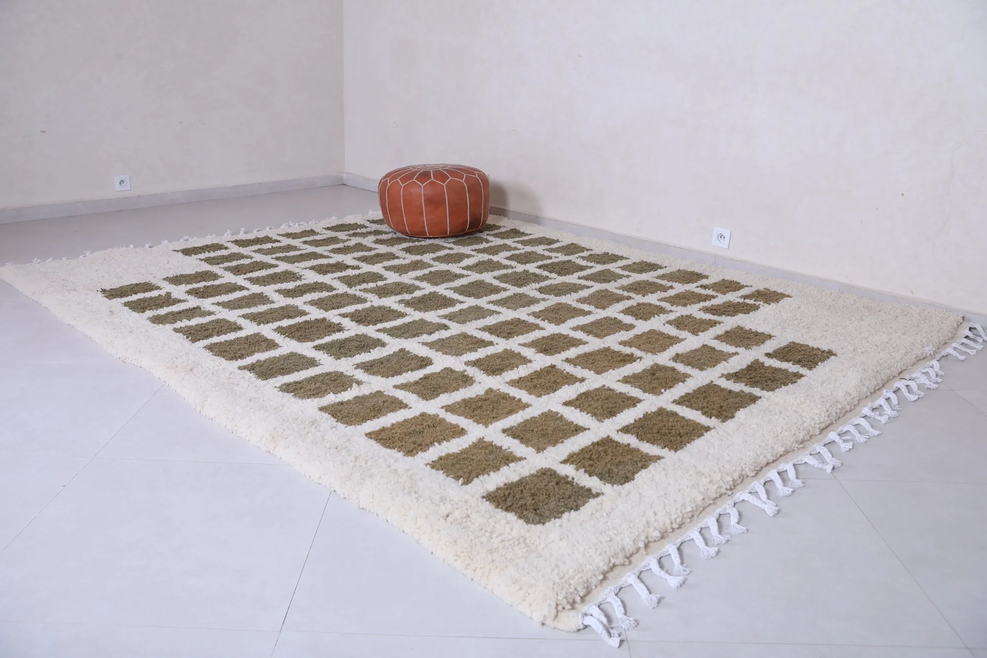 Contemporary rug - Green and Beige Checkered rug - Azilal rug