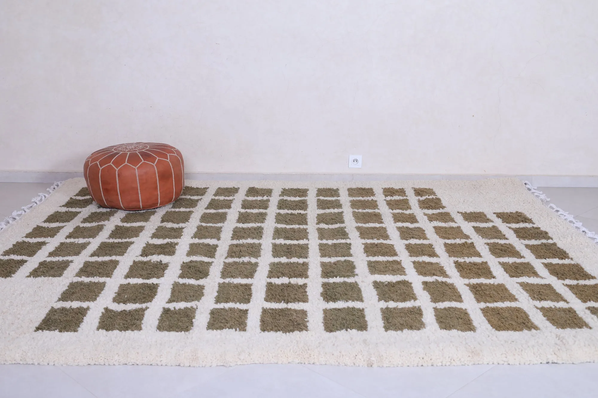 Contemporary rug - Green and Beige Checkered rug - Azilal rug