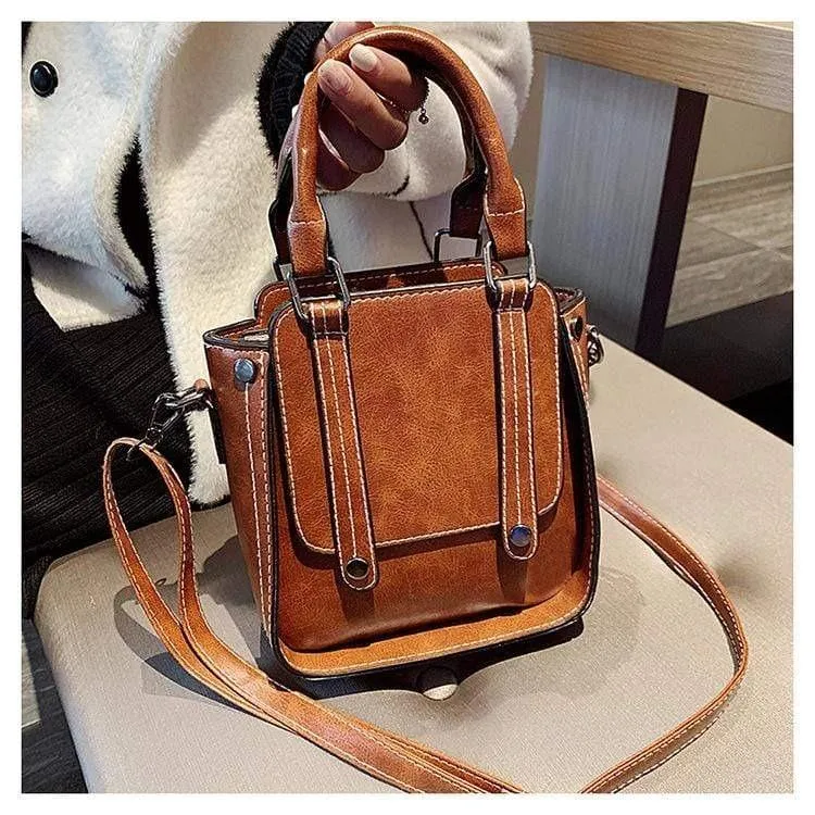Contrast Stitch Top Handle Bag