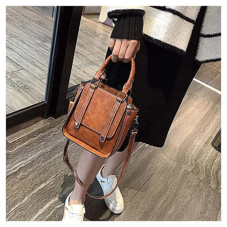 Contrast Stitch Top Handle Bag