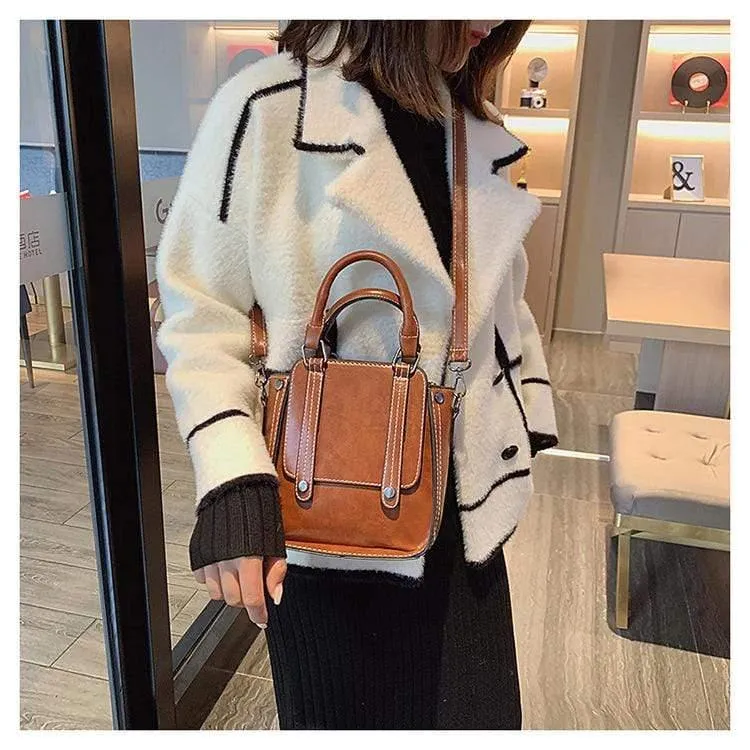 Contrast Stitch Top Handle Bag