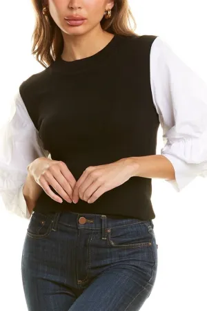 Contrast Top With Detailed Sleeve