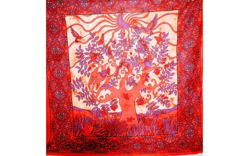Crescent Moon Garden Art Botanical Border Print Fabric Wall Tapestry