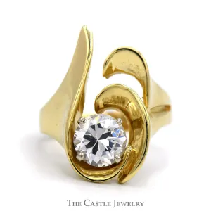 Cubic Zirconia Freeform Swirled Ring in 14k Yellow Gold