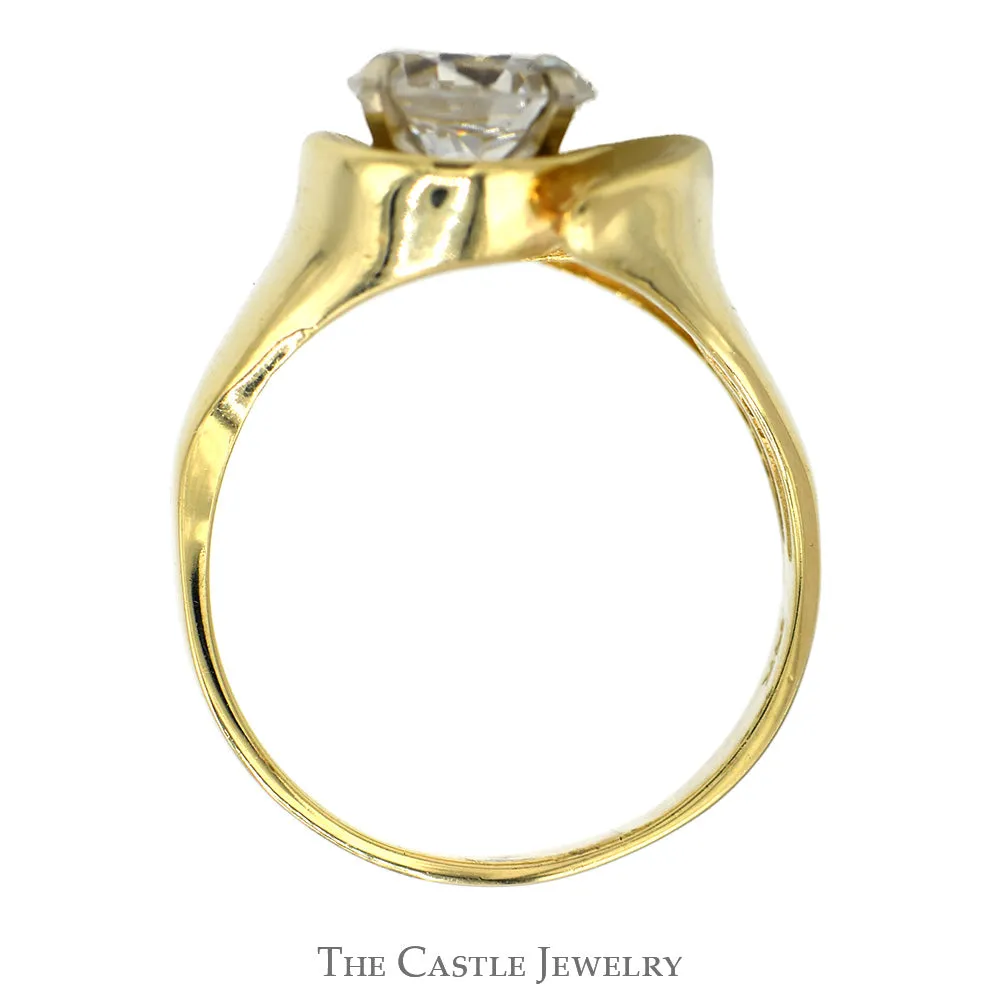 Cubic Zirconia Freeform Swirled Ring in 14k Yellow Gold