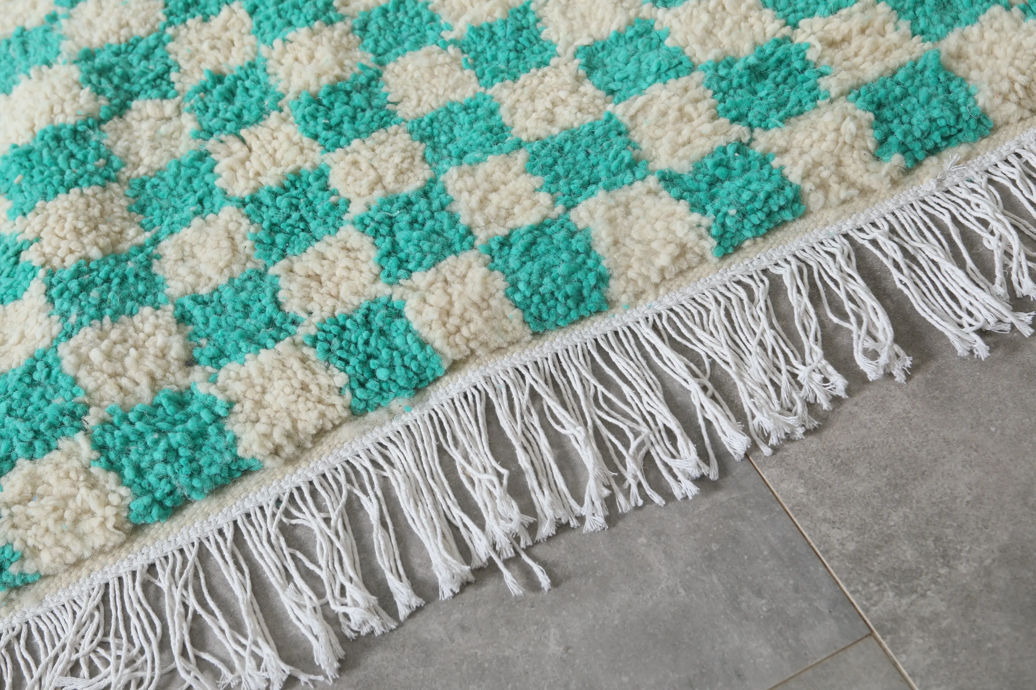 Custom Checkered  rug - Blue Green Moroccan berber carpet