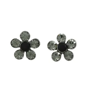 Dark Gray Crystal Daisy Flower Pierced Earring - RSN915E