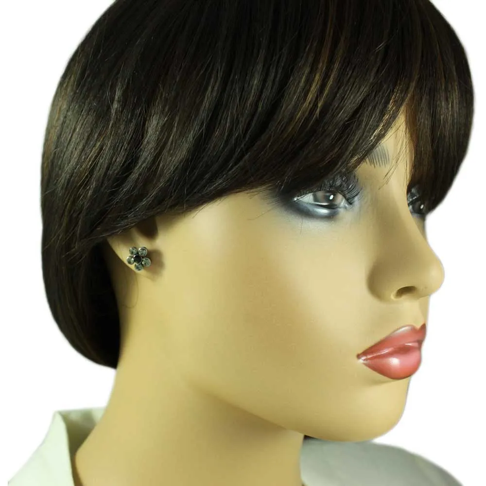 Dark Gray Crystal Daisy Flower Pierced Earring - RSN915E
