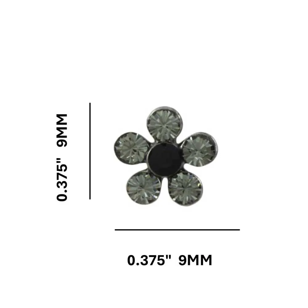 Dark Gray Crystal Daisy Flower Pierced Earring - RSN915E