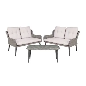 Dellonda Buxton Rattan Wicker 3 Piece Outdoor Balcony Coffee Table Set, Grey