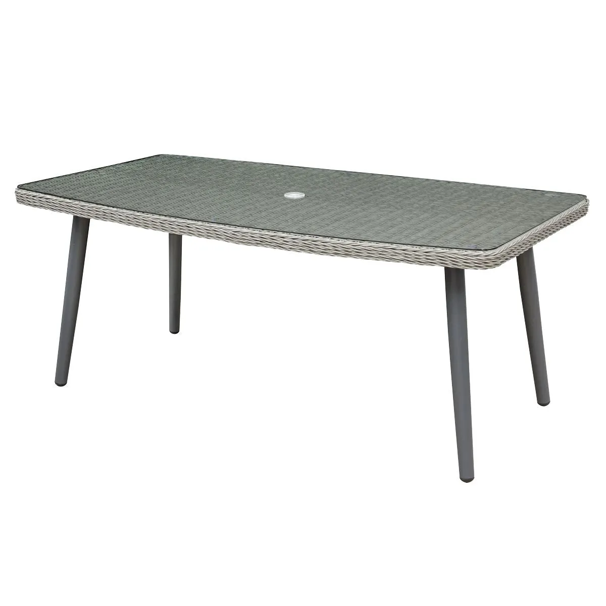 Dellonda Buxton Rattan Wicker Outdoor Dining Table with Clear Tempered Glass Top, Grey