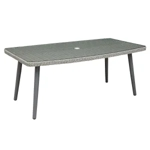 Dellonda Buxton Rattan Wicker Outdoor Dining Table with Clear Tempered Glass Top, Grey