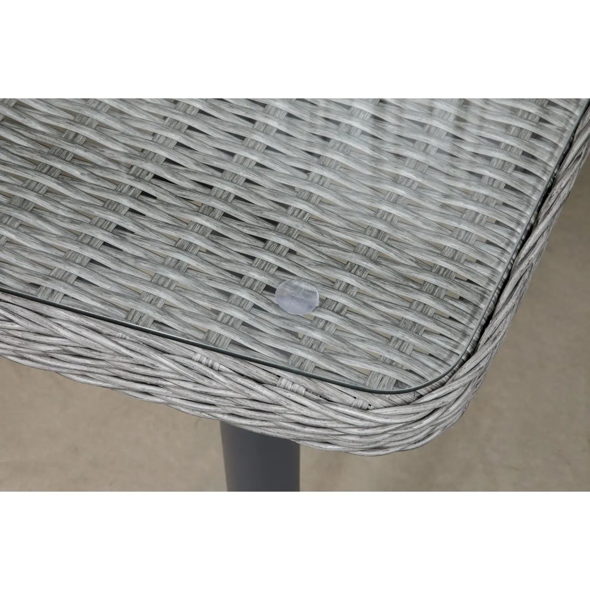 Dellonda Buxton Rattan Wicker Outdoor Dining Table with Clear Tempered Glass Top, Grey
