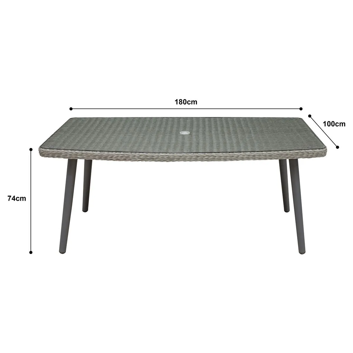 Dellonda Buxton Rattan Wicker Outdoor Dining Table with Clear Tempered Glass Top, Grey