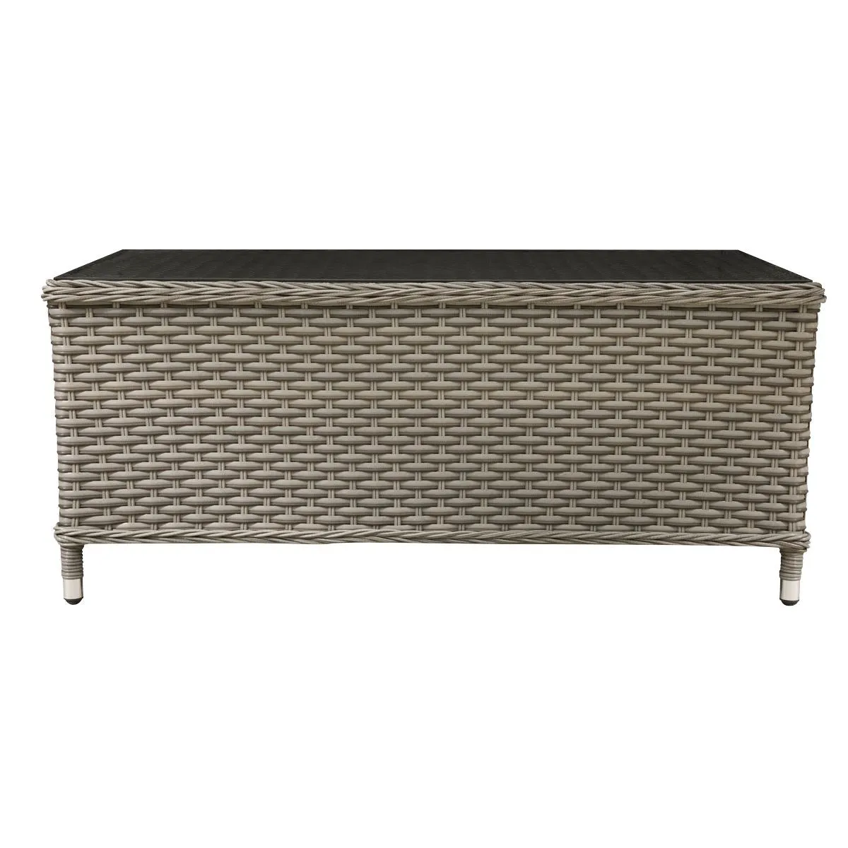 Dellonda Chester Rattan Wicker Outdoor Coffee Table with Tempered Glass Top, Brown