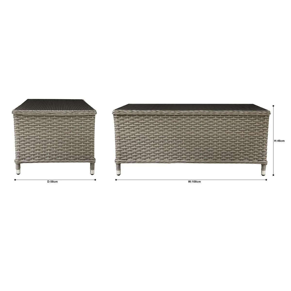 Dellonda Chester Rattan Wicker Outdoor Coffee Table with Tempered Glass Top, Brown