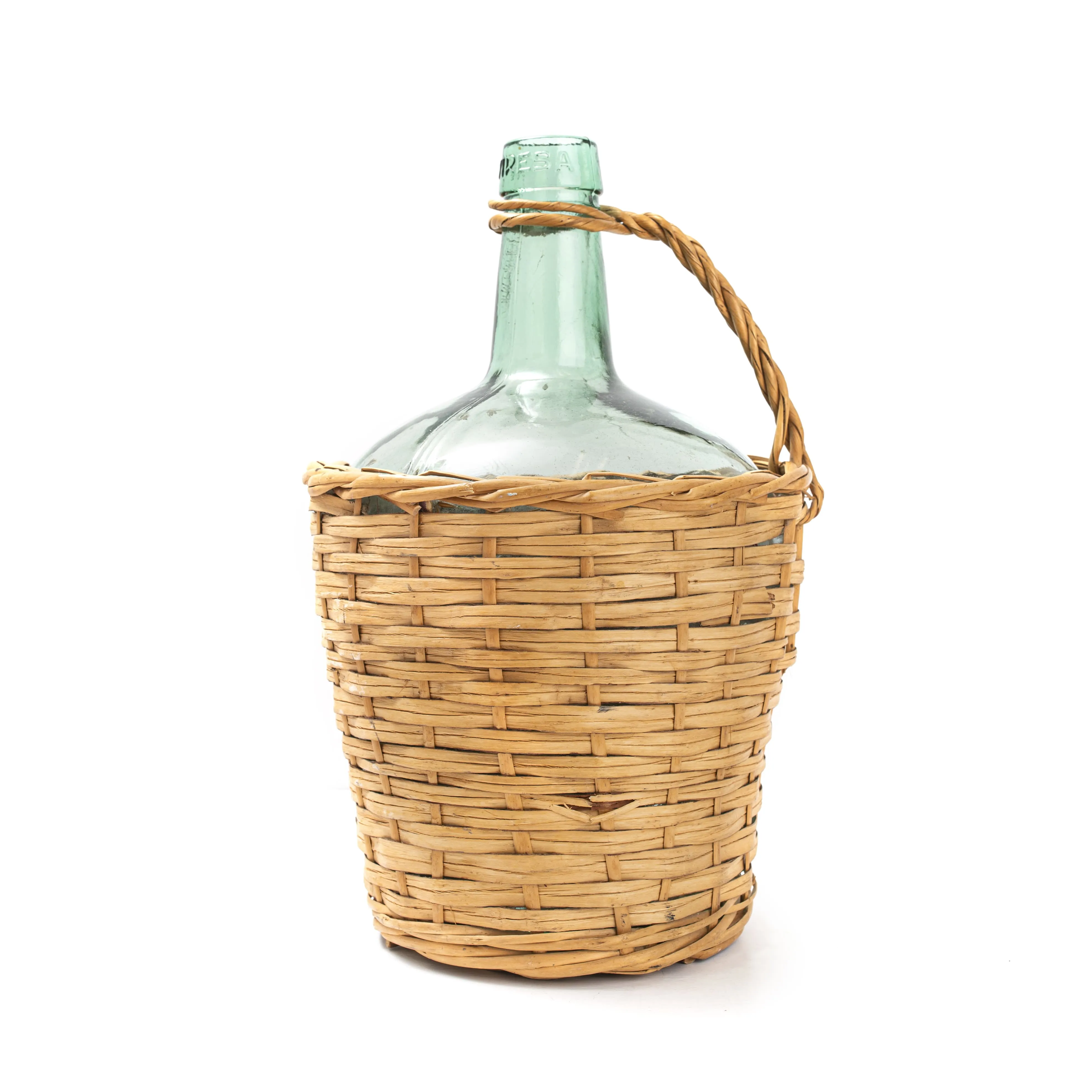 Demijohn Basket-Wrapped Antique Bottle