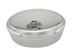 Detailed Black and Silver Toned Motorcycle Pendant Oval Trinket Jewelry Box