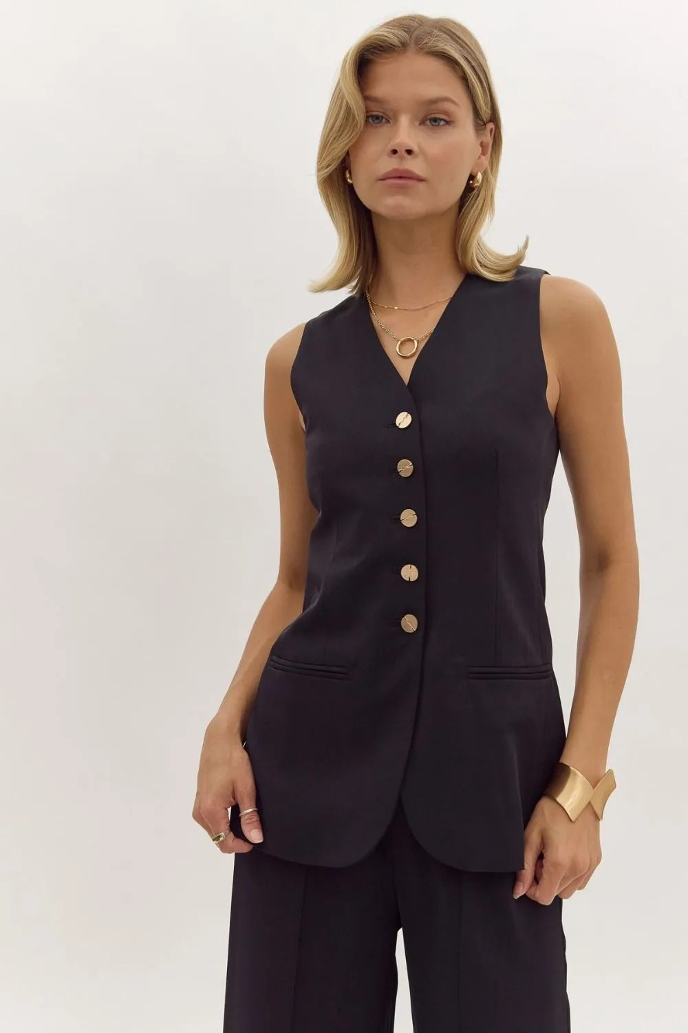 Detailed Button Vest {Black}