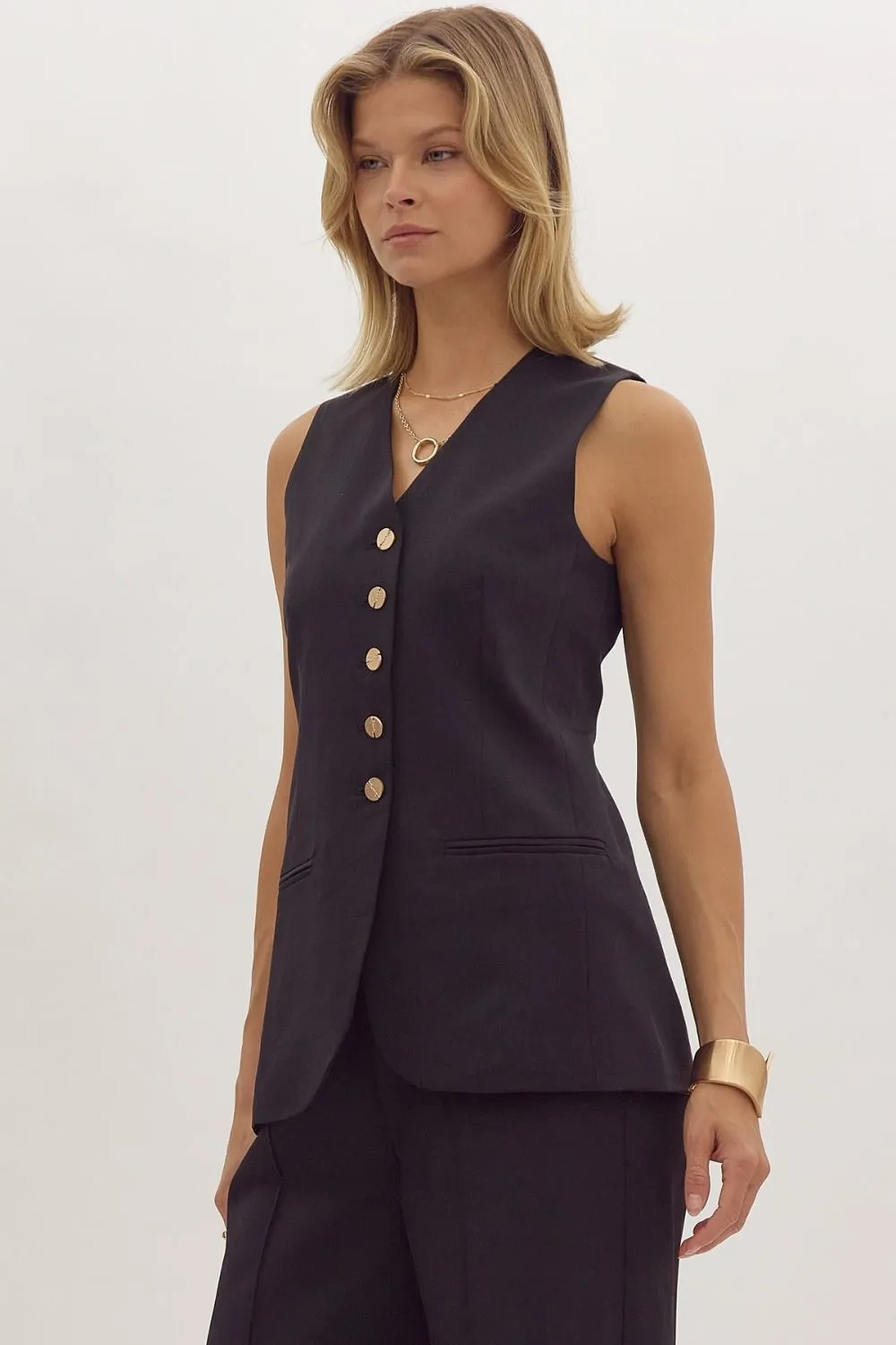 Detailed Button Vest {Black}