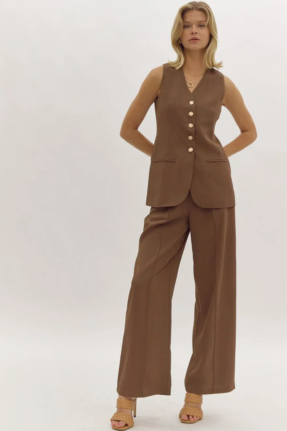 Detailed Button Vest {Espresso}