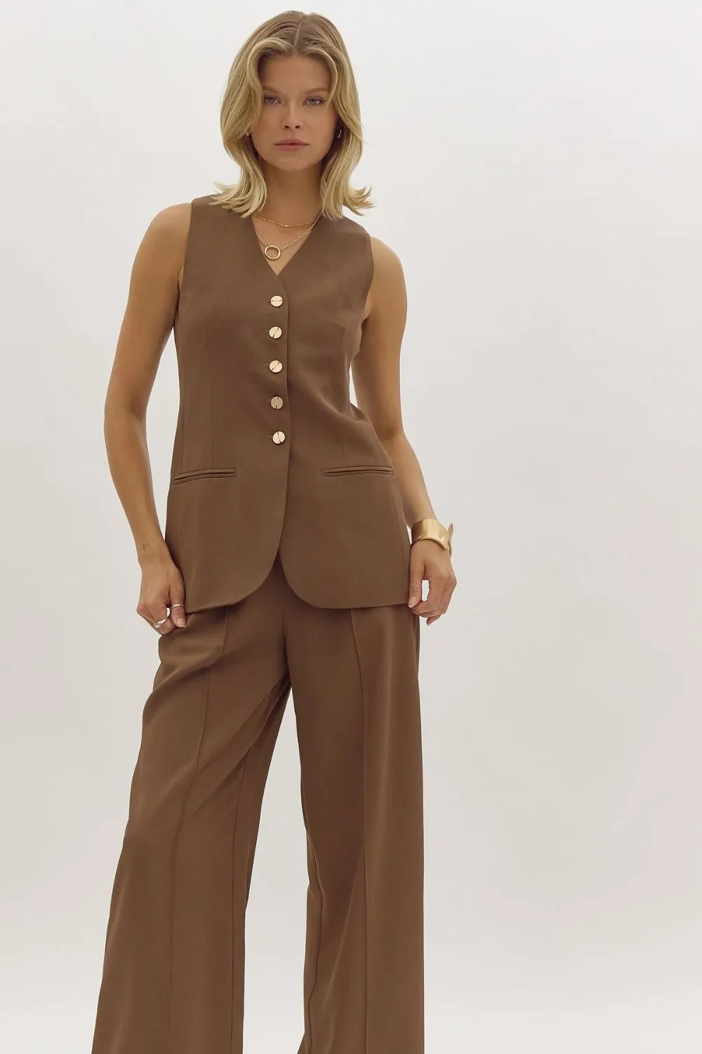 Detailed Button Vest {Espresso}