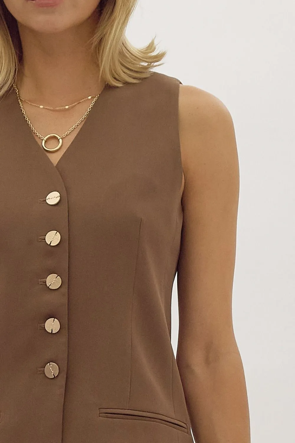Detailed Button Vest {Espresso}
