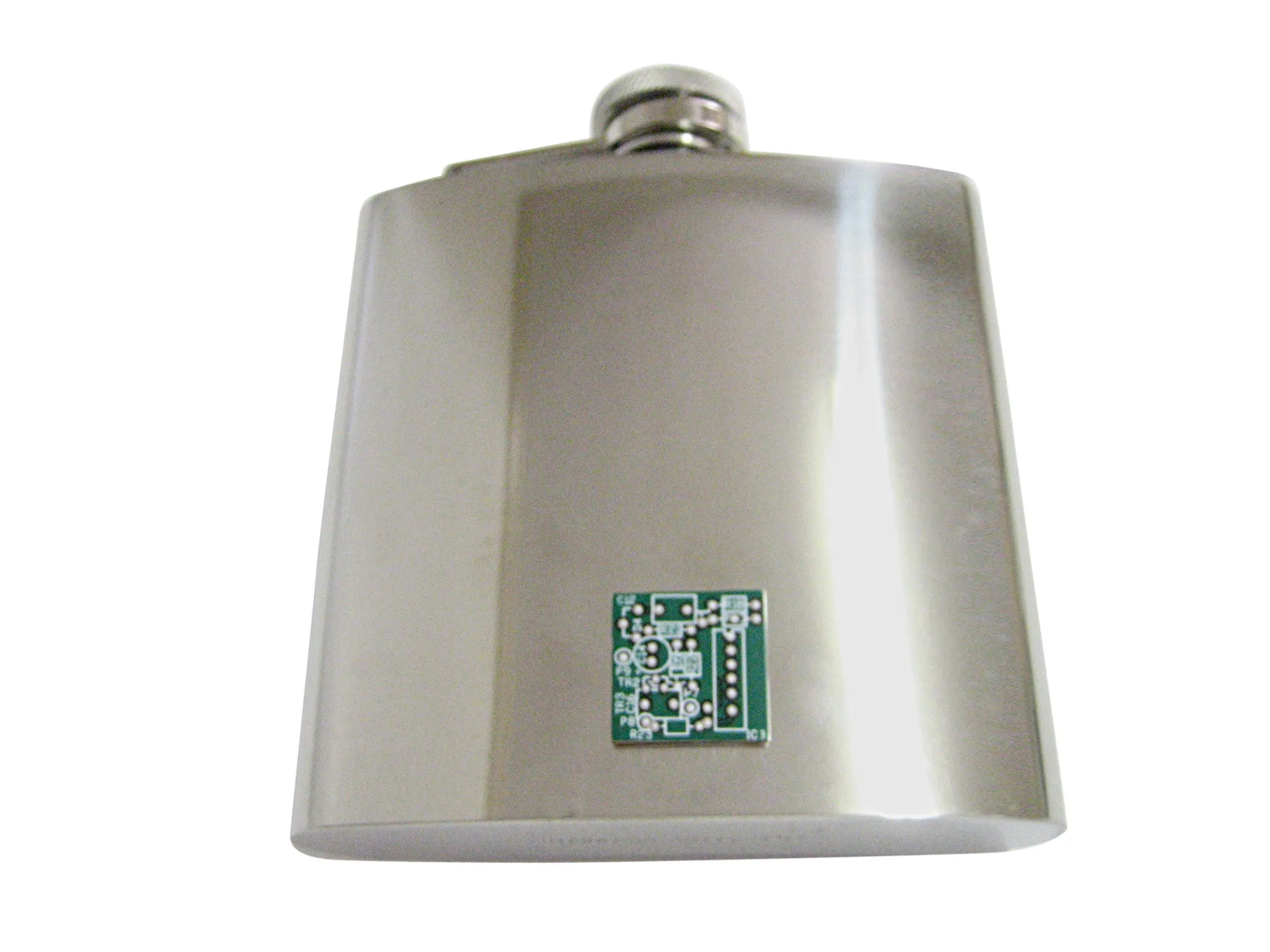 Detailed Computer Circuit Design 6 Oz. Stainless Steel Flask