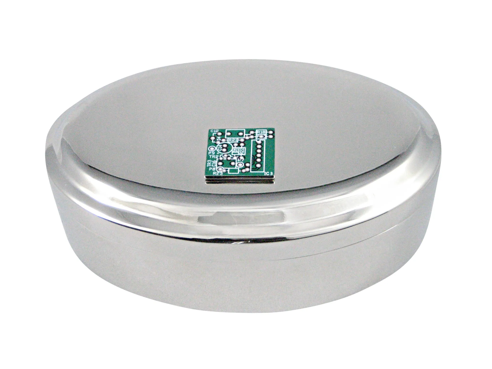 Detailed Computer Circuit Design Pendant Oval Trinket Jewelry Box