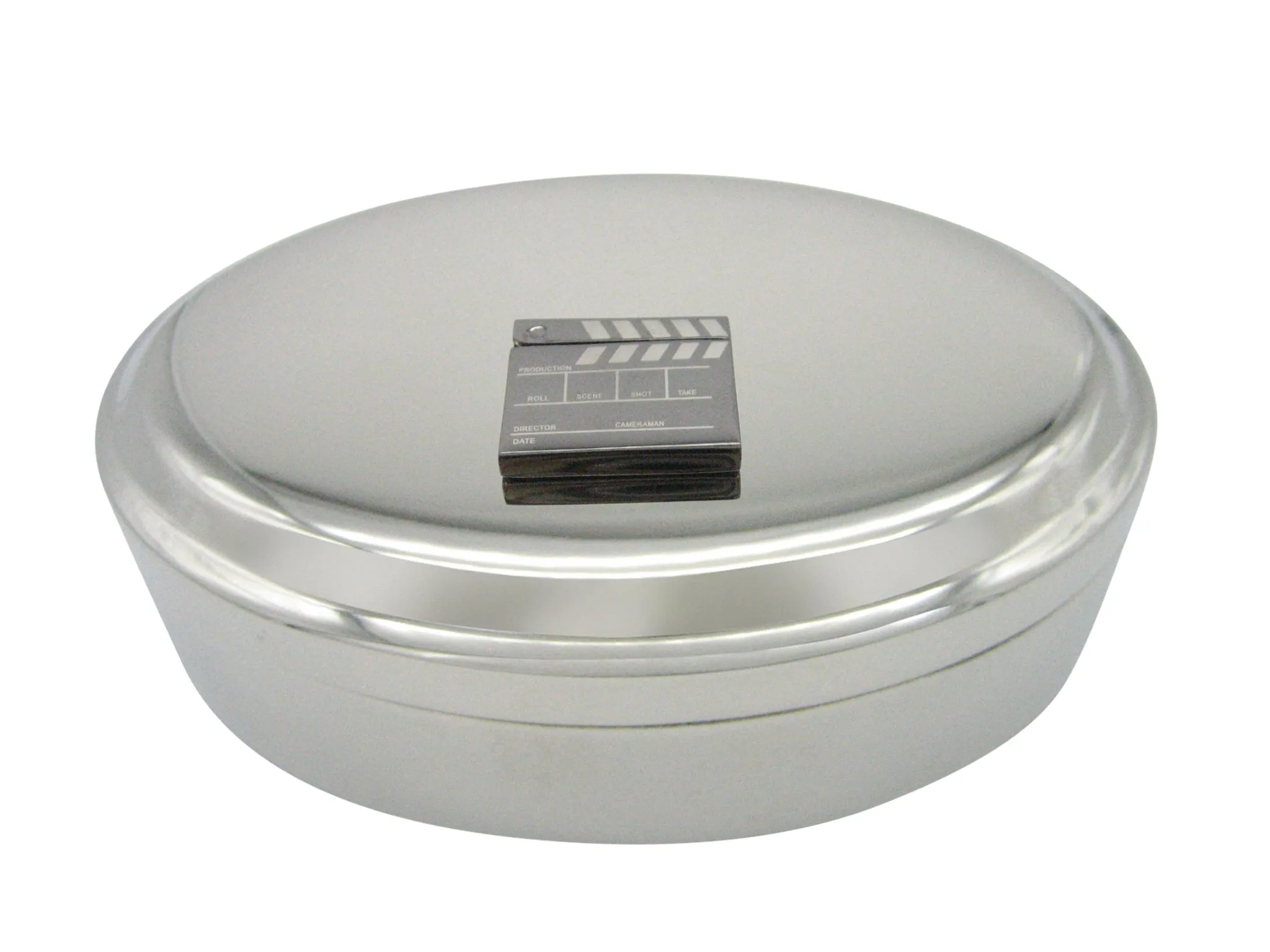 Detailed Film Clapper Hollywood Pendant Oval Trinket Jewelry Box
