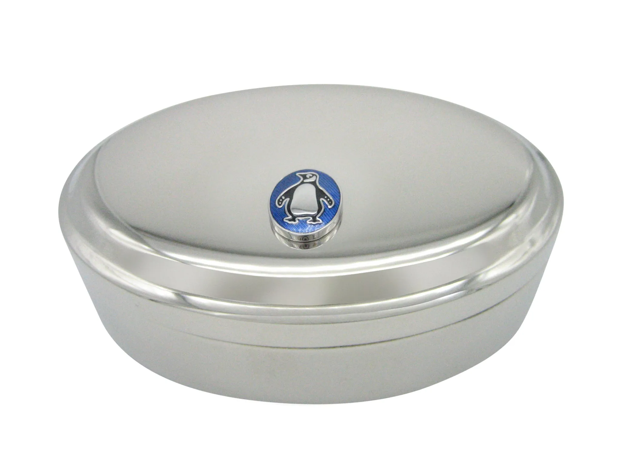 Detailed Penguin Bird Pendant Oval Trinket Jewelry Box