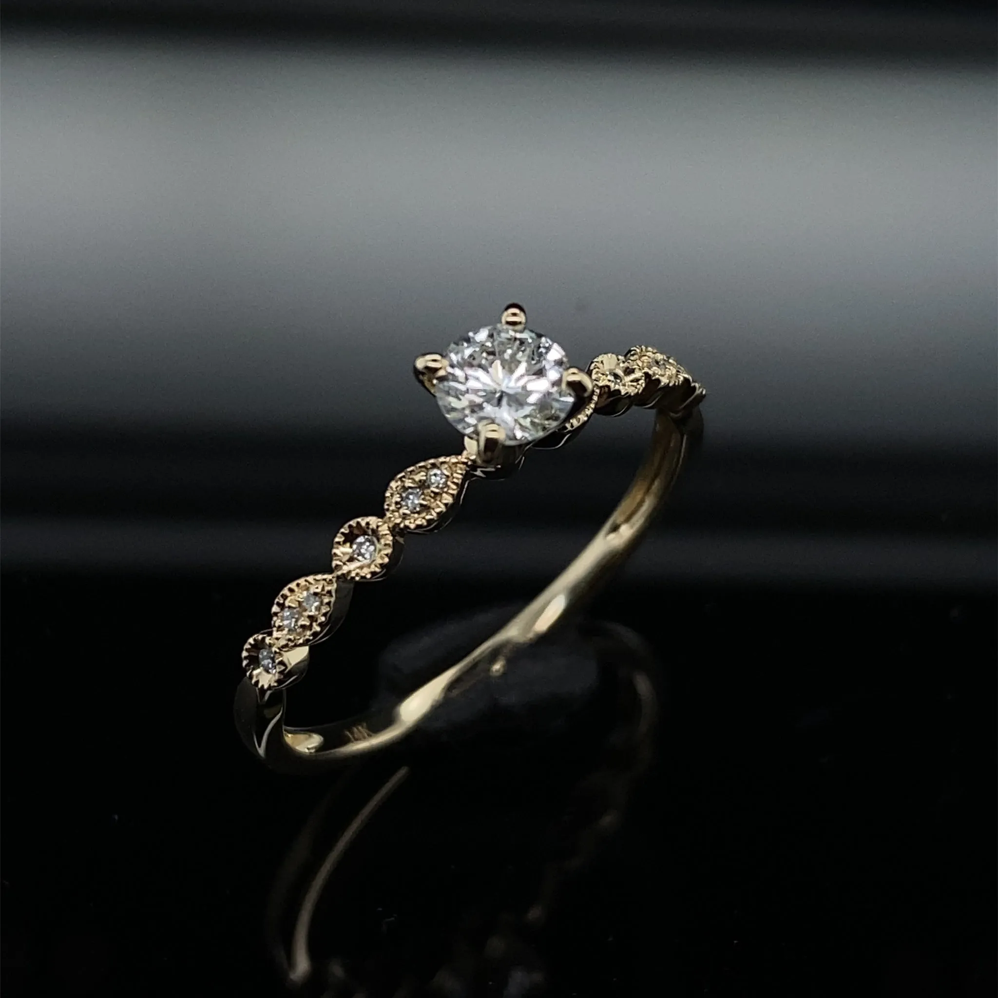 Detailed Petite Diamond and Yellow Gold Bridal