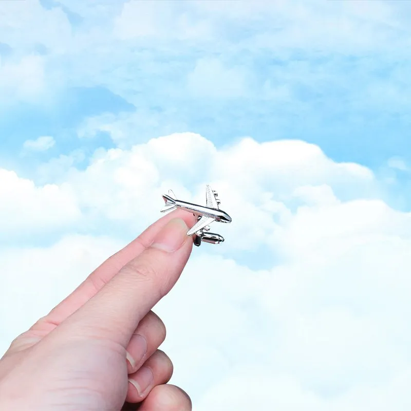 Detailed Silver Airplane Cuff Links