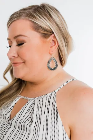 Detailed Tear Drop Earrings- Silver