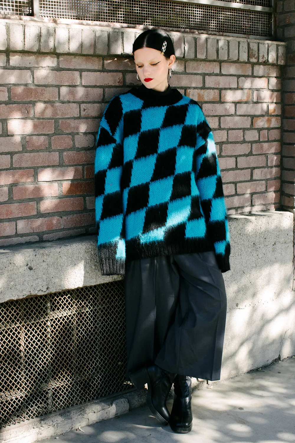 Diamond Checker Mohair Pullover