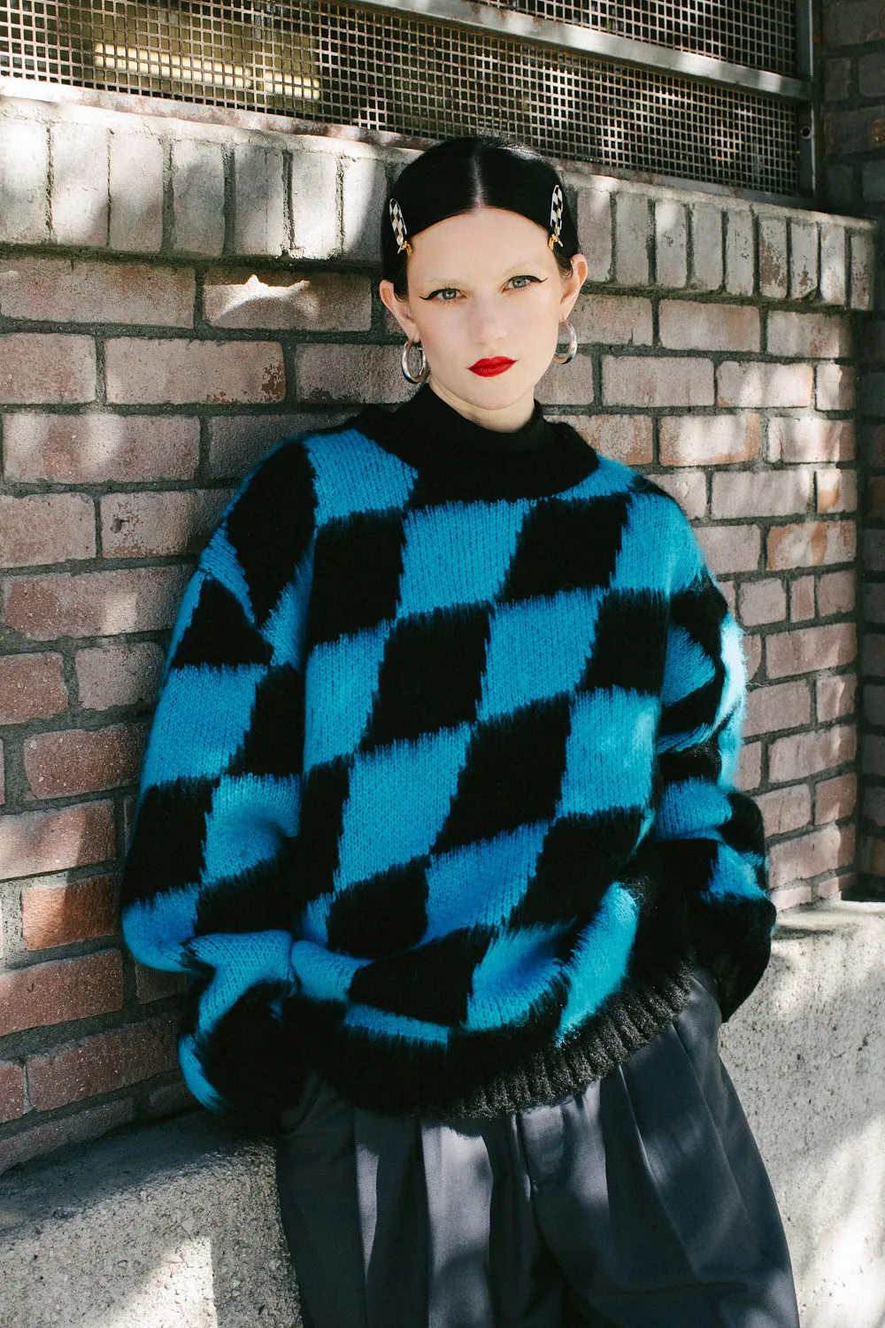 Diamond Checker Mohair Pullover