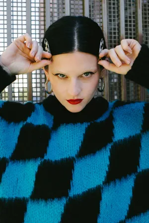 Diamond Checker Mohair Pullover