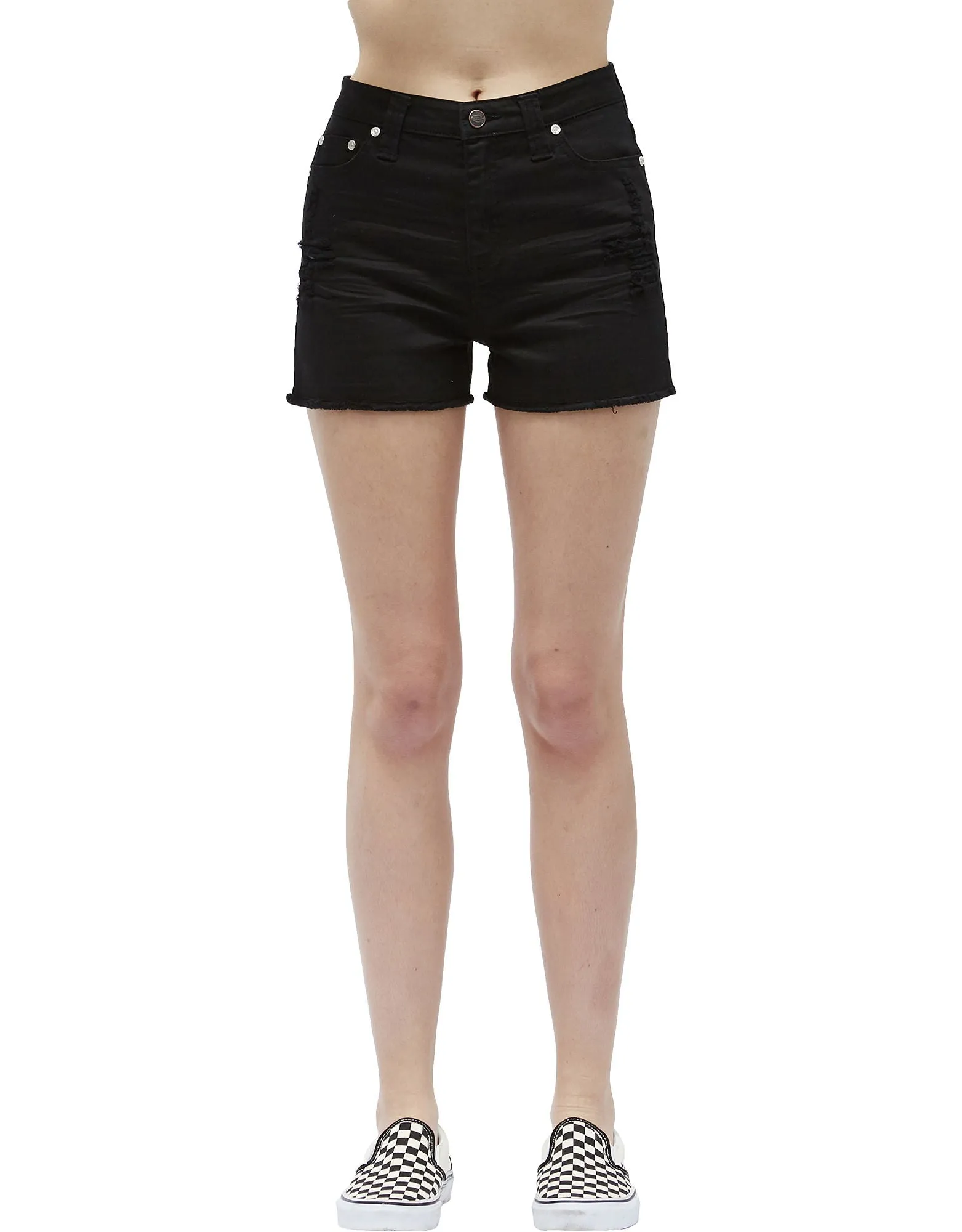 Dickies Girl Juniors' 5-Pocket 2.5" Cuffed Hem High Rise Shorts | Navy/White Pin Striped