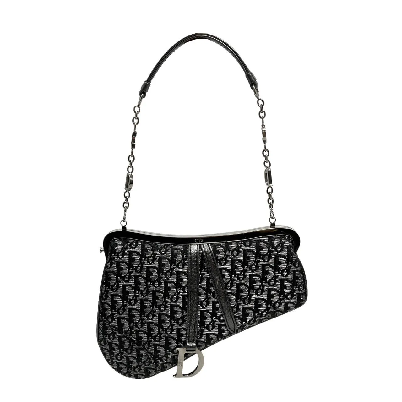 Dior Black Logo Satin Mini Saddle Bag