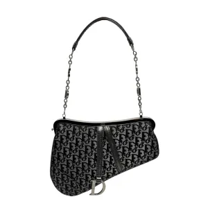 Dior Black Logo Satin Mini Saddle Bag