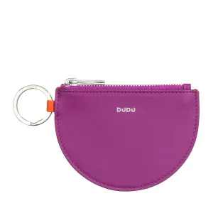 DUDU mini leather holder for women with zip zip zipper and two -color slim design keychain