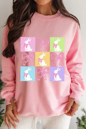 Easter Bunny Bow Checkered Print Sweatshirt