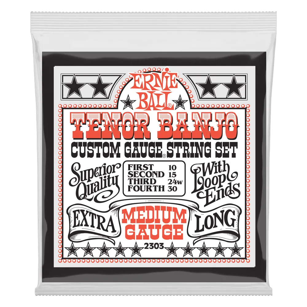 Ernie Ball Medium Loop End Stainless Steel Tenor Banjo Guitar Strings, 10-30 Gauge