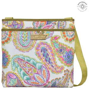 Fabric with Leather Trim Crossbody with Slip Pocket - 12017